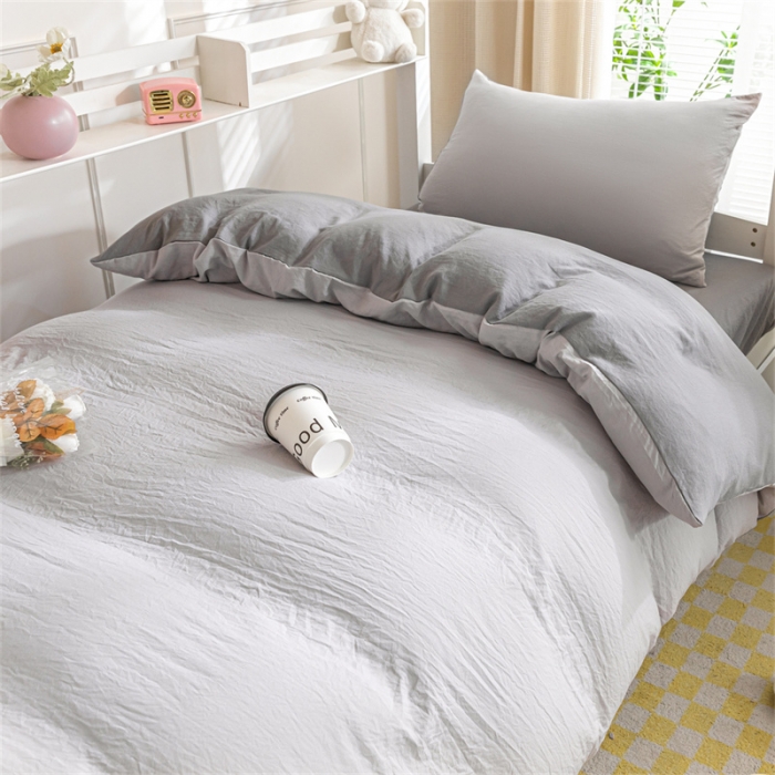 91家纺网 家纺一手货源 找家纺 古吉梦 2024新款纯色-双拼水洗棉学生三件套 纯色-山灰+中灰