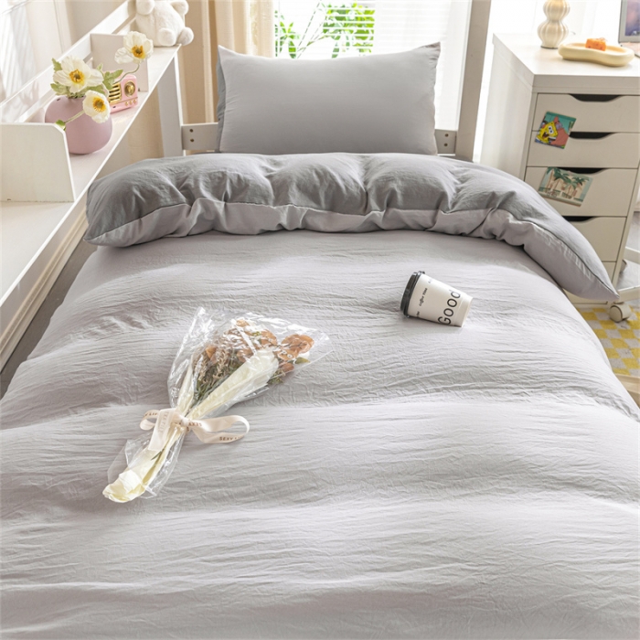 91家纺网 家纺一手货源 找家纺 古吉梦 2024新款纯色-双拼水洗棉学生三件套 纯色-山灰+中灰