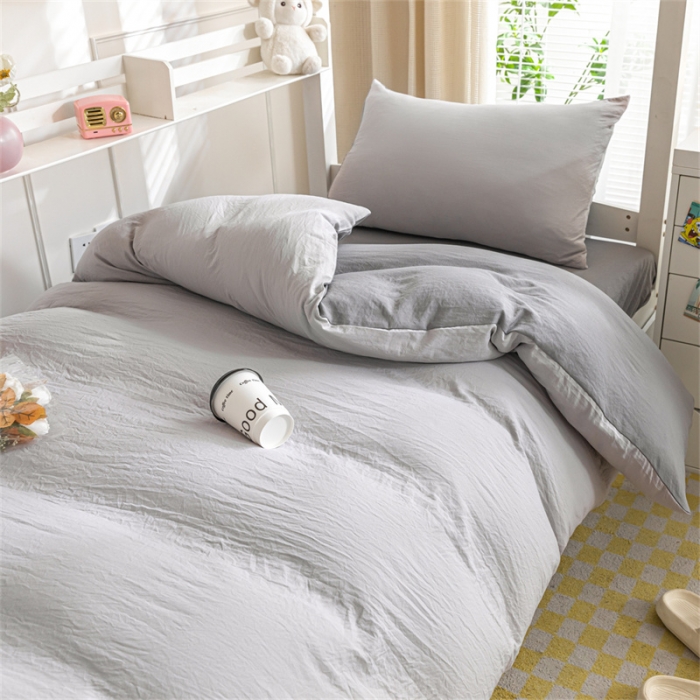 91家纺网 家纺一手货源 找家纺 古吉梦 2024新款纯色-双拼水洗棉学生三件套 纯色-山灰+中灰