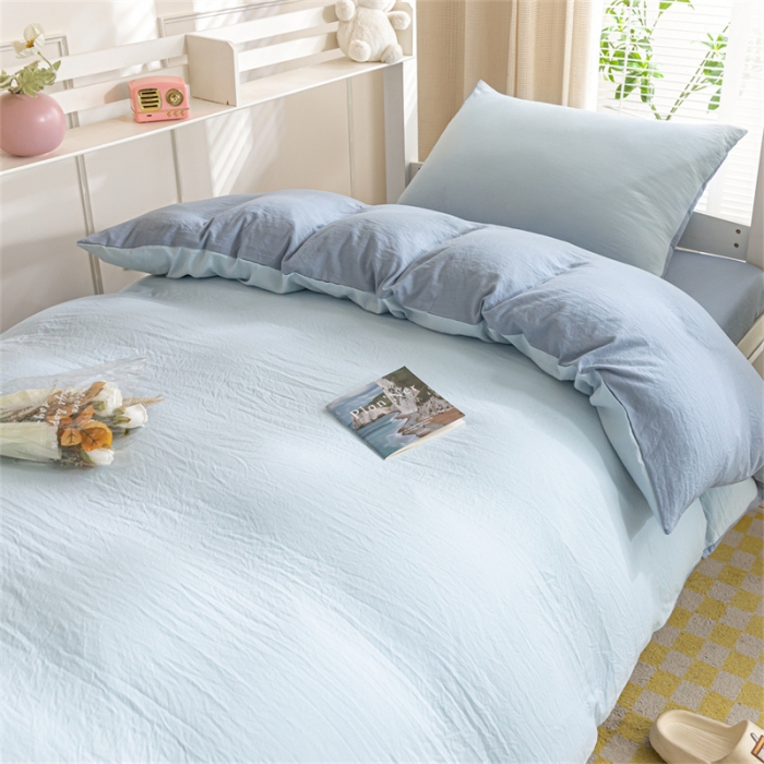 91家纺网 家纺一手货源 找家纺 古吉梦 2024新款纯色-双拼水洗棉学生三件套 纯色-天空蓝+海青