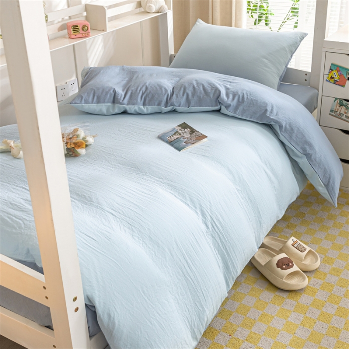 91家纺网 家纺一手货源 找家纺 古吉梦 2024新款纯色-双拼水洗棉学生三件套 纯色-天空蓝+海青