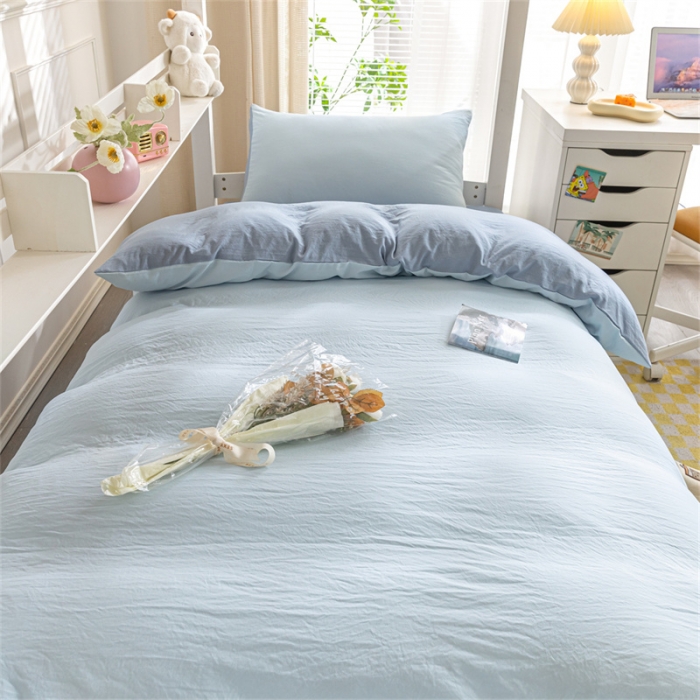 91家纺网 家纺一手货源 找家纺 古吉梦 2024新款纯色-双拼水洗棉学生三件套 纯色-天空蓝+海青