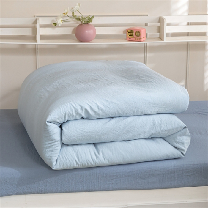 91家纺网 家纺一手货源 找家纺 古吉梦 2024新款纯色-双拼水洗棉学生三件套 纯色-天空蓝+海青