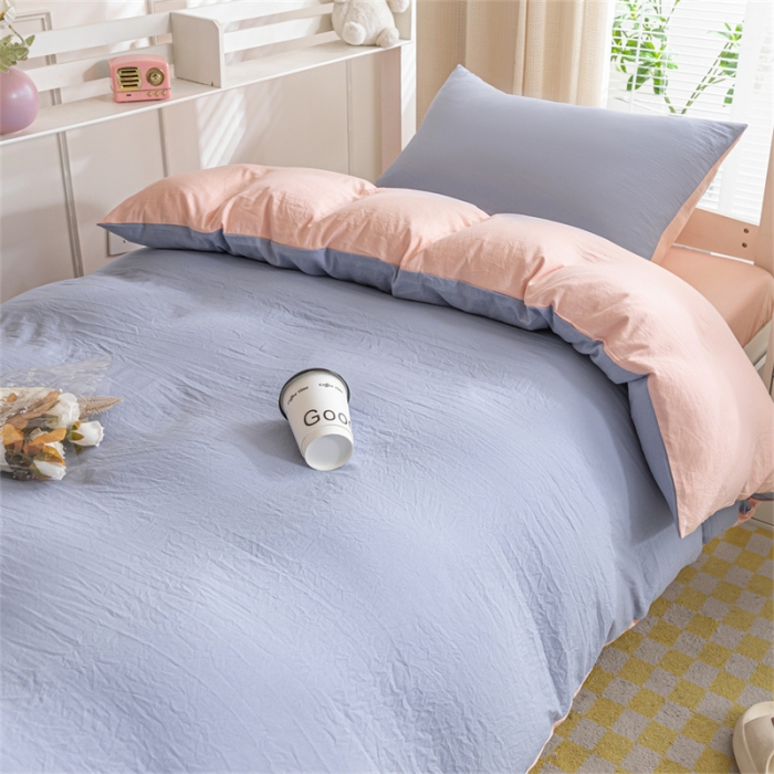 91家纺网 家纺一手货源 找家纺 古吉梦 2024新款纯色-双拼水洗棉学生三件套 纯色-星黛紫+奶油粉