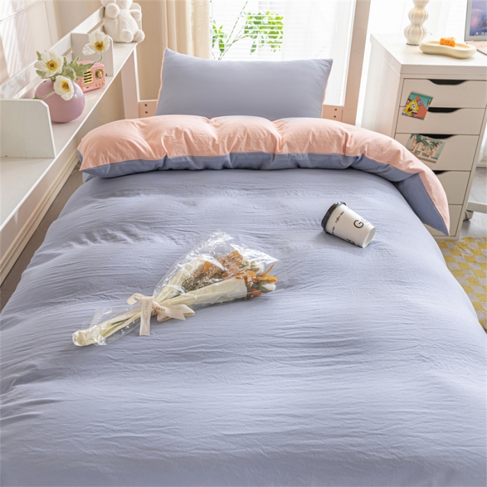 91家纺网 家纺一手货源 找家纺 古吉梦 2024新款纯色-双拼水洗棉学生三件套 纯色-星黛紫+奶油粉