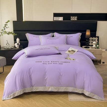 91家纺网 家纺一手货源 找家纺 易辰美 2024新款轻奢A类高克重斜纹云柔棉绣花四件套 彐青色