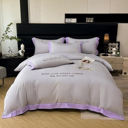 91家纺网 家纺一手货源 找家纺 易辰美 2024新款轻奢A类高克重斜纹云柔棉绣花四件套 绅士灰