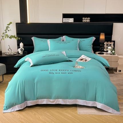 91家纺网 家纺一手货源 找家纺 易辰美 2024新款轻奢A类高克重斜纹云柔棉绣花四件套 祖母绿