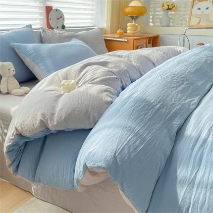 91家纺网 家纺一手货源 找家纺 （总）古吉梦 2024新款纯色-双拼水洗棉四件套