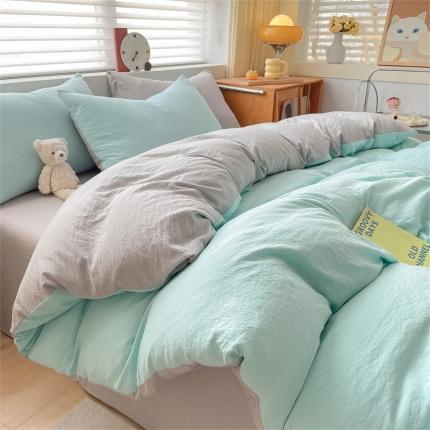 古吉梦 2023新款纯色-双拼水洗棉四件套 纯色-繁星蓝+山灰