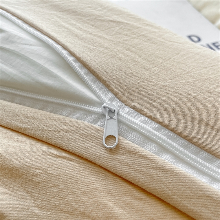 91家纺网 家纺一手货源 找家纺 古吉梦 2023新款纯色-双拼水洗棉四件套 纯色-奶昔白+奶茶