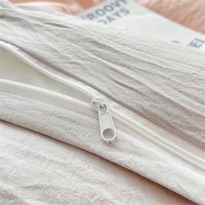 91家纺网 家纺一手货源 找家纺 古吉梦 2023新款纯色-双拼水洗棉四件套 纯色-奶油粉+山灰