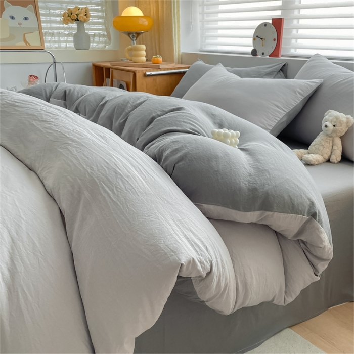 91家纺网 家纺一手货源 找家纺 古吉梦 2023新款纯色-双拼水洗棉四件套 纯色-山灰+中灰