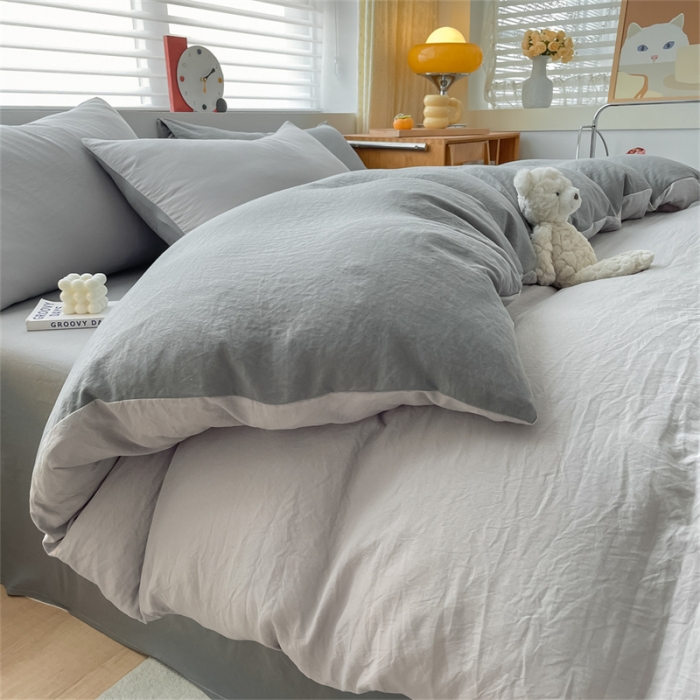 91家纺网 家纺一手货源 找家纺 古吉梦 2023新款纯色-双拼水洗棉四件套 纯色-山灰+中灰