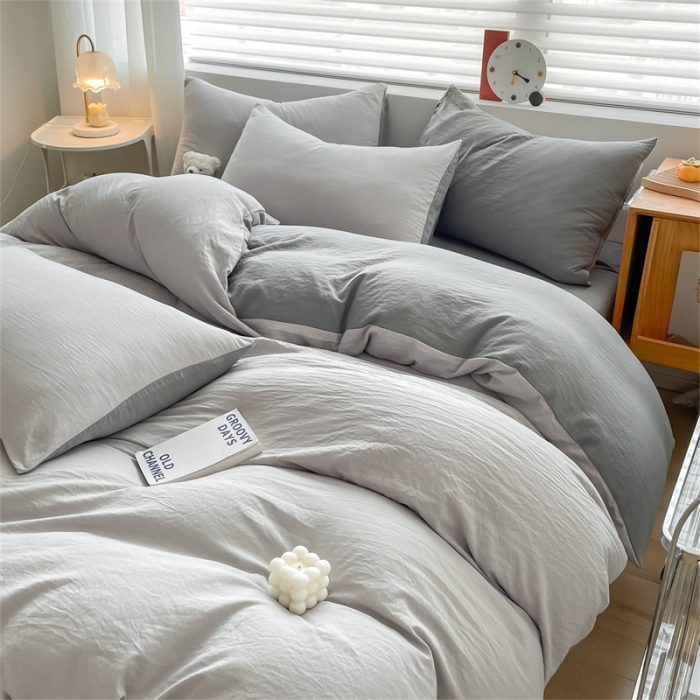 91家纺网 家纺一手货源 找家纺 古吉梦 2023新款纯色-双拼水洗棉四件套 纯色-山灰+中灰