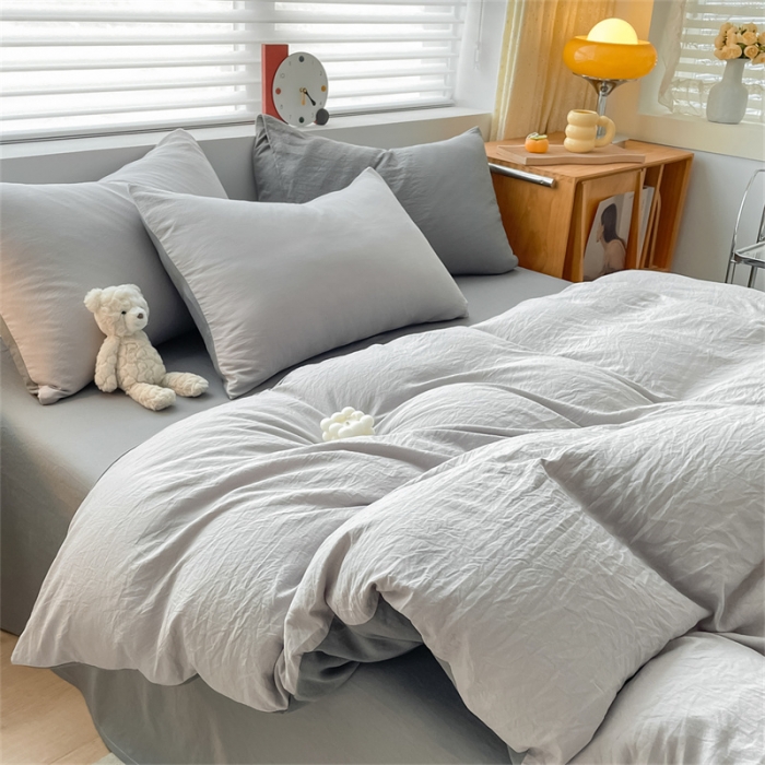 91家纺网 家纺一手货源 找家纺 古吉梦 2023新款纯色-双拼水洗棉四件套 纯色-山灰+中灰