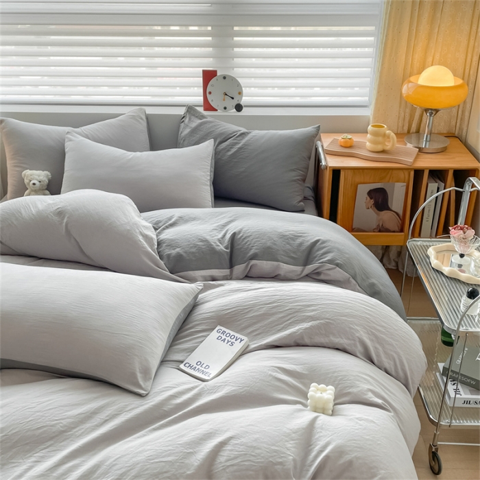 91家纺网 家纺一手货源 找家纺 古吉梦 2023新款纯色-双拼水洗棉四件套 纯色-山灰+中灰