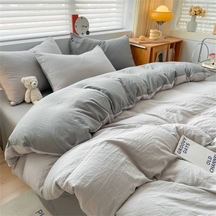 91家纺网 家纺一手货源 找家纺 古吉梦 2023新款纯色-双拼水洗棉四件套 纯色-山灰+中灰