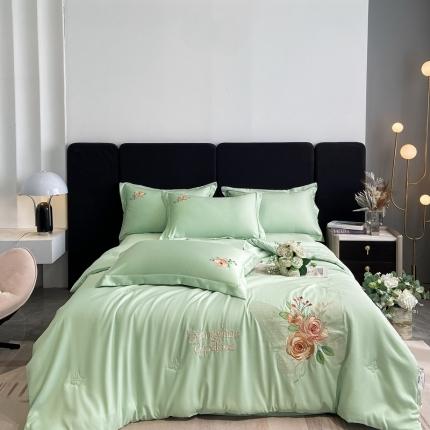 91家纺网 家纺一手货源 找家纺 （总）伊人居2024新款玫瑰花蝶刺绣水洗真丝夏被四件套