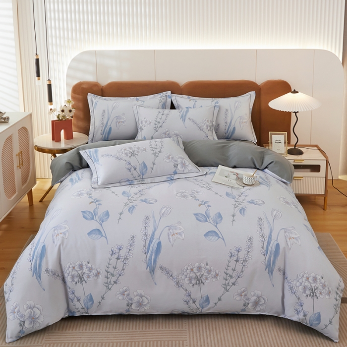 91家纺网 家纺一手货源 找家纺 雲归梦 2023新款全棉AB版加厚四件套 菲羽蓝