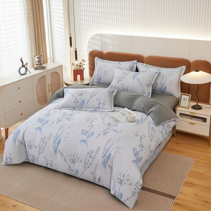 91家纺网 家纺一手货源 找家纺 雲归梦 2023新款全棉AB版加厚四件套 菲羽蓝