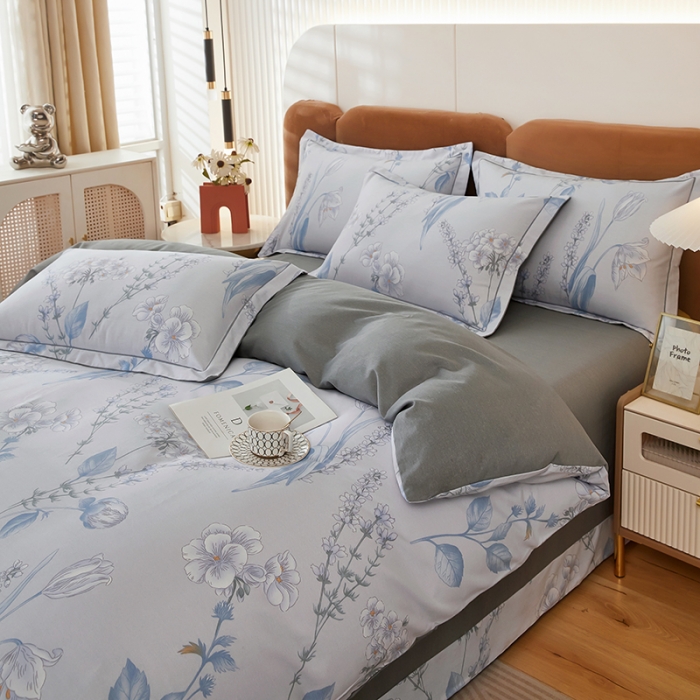 91家纺网 家纺一手货源 找家纺 雲归梦 2023新款全棉AB版加厚四件套 菲羽蓝