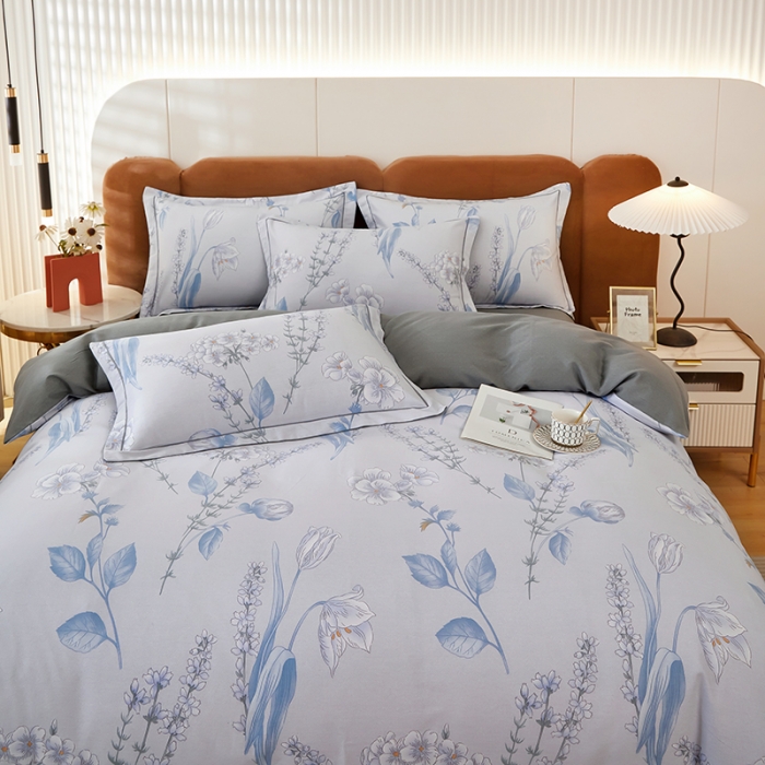 91家纺网 家纺一手货源 找家纺 雲归梦 2023新款全棉AB版加厚四件套 菲羽蓝