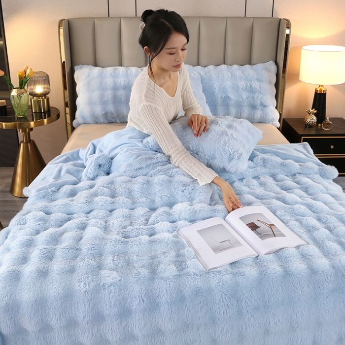 91家纺网 家纺一手货源 找家纺 高端仿皮草兔毛绒盖毯冬季儿童加厚毛毯汽车办公室单人午睡沙发搭腿毯 幽兰