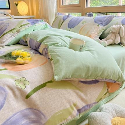 91家纺网 家纺一手货源 找家纺 莱米 2023新款全棉磨毛印花四件套 兰郁