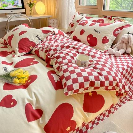 莱米 2023新款全棉磨毛印花四件套 菲若-红