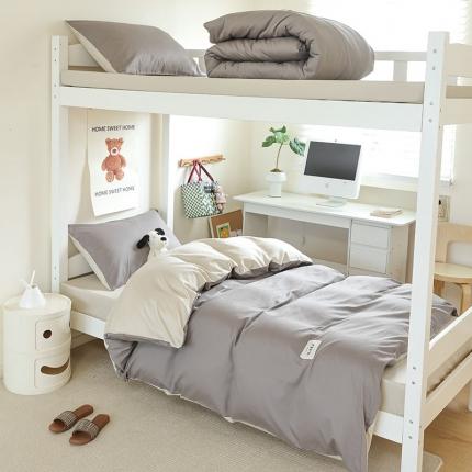 91家纺网 家纺一手货源 找家纺 寐眠 23款13372纯棉40s纯色双拼学生三件套四件套 烟灰+浅咖