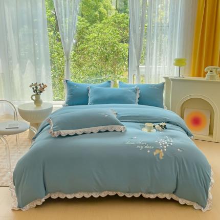 91家纺网 家纺一手货源 找家纺 （总）雪夫人 2023新款糯糯棉刺绣花边四件套铃兰花语