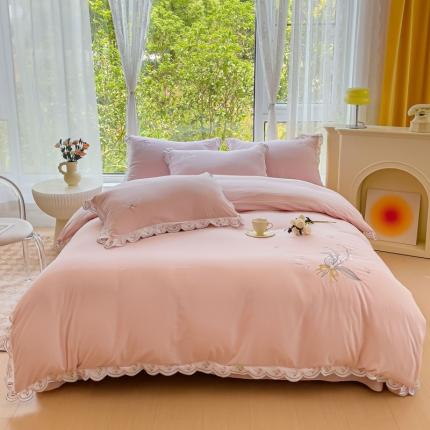 91家纺网 家纺一手货源 找家纺 （总）雪夫人 2023新款糯糯棉刺绣花边四件套铃兰花语