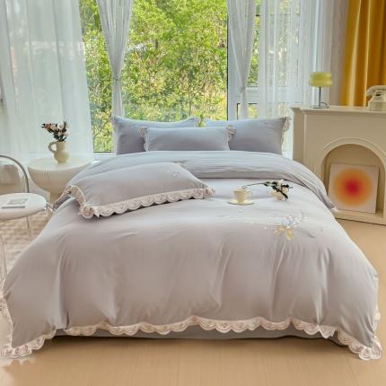 91家纺网 家纺一手货源 找家纺 （总）雪夫人 2023新款糯糯棉刺绣花边四件套铃兰花语