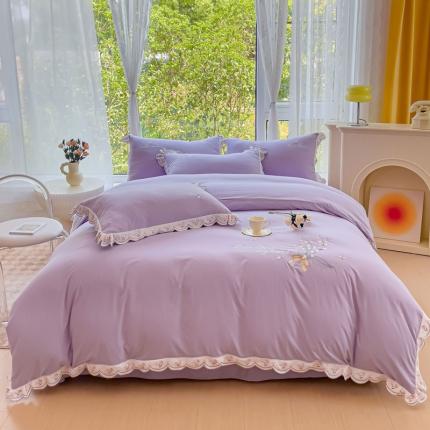 91家纺网 家纺一手货源 找家纺 （总）雪夫人 2023新款糯糯棉刺绣花边四件套铃兰花语