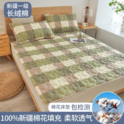 西域种棉人 2023新疆棉花床褥软垫床护垫家用床垫软垫可折叠垫子床褥 典雅-绿格