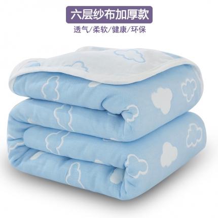 91家纺网 家纺一手货源 找家纺 慕婷 全棉6层纱布毛巾被纯棉六层纱布毯 云朵蓝
