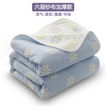 91家纺网 家纺一手货源 找家纺 慕婷 全棉6层纱布毛巾被纯棉六层纱布毯 小雏菊蓝