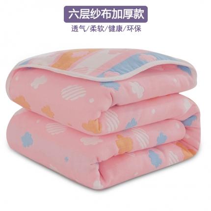 91家纺网 家纺一手货源 找家纺 慕婷 全棉6层纱布毛巾被纯棉六层纱布毯 彩云粉