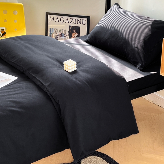 91家纺网 家纺一手货源 找家纺 蓝淋家纺 2023新款水洗棉学生宿舍亲肤三件套四件套 纯黑