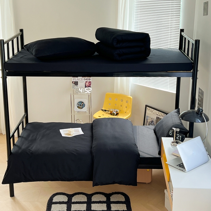 91家纺网 家纺一手货源 找家纺 蓝淋家纺 2023新款水洗棉学生宿舍亲肤三件套四件套 纯黑