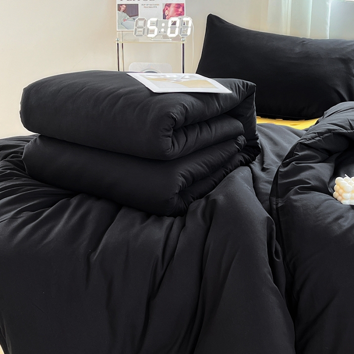 91家纺网 家纺一手货源 找家纺 蓝淋家纺 2023新款水洗棉学生宿舍亲肤三件套四件套 纯黑