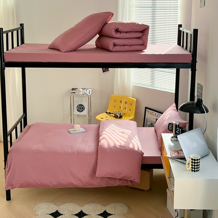 91家纺网 家纺一手货源 找家纺 蓝淋家纺 2023新款水洗棉学生宿舍亲肤三件套四件套 豆沙