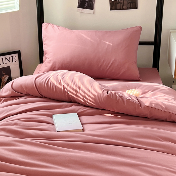 91家纺网 家纺一手货源 找家纺 蓝淋家纺 2023新款水洗棉学生宿舍亲肤三件套四件套 豆沙