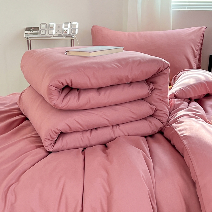 91家纺网 家纺一手货源 找家纺 蓝淋家纺 2023新款水洗棉学生宿舍亲肤三件套四件套 豆沙