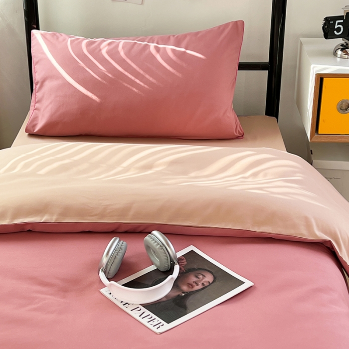 91家纺网 家纺一手货源 找家纺 蓝淋家纺 2023新款水洗棉学生宿舍亲肤三件套四件套 豆沙+奶茶