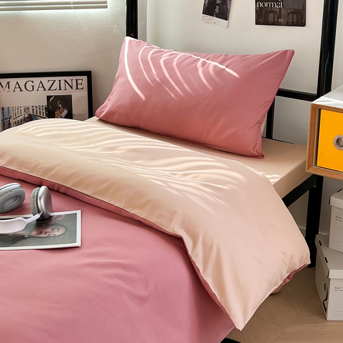 91家纺网 家纺一手货源 找家纺 蓝淋家纺 2023新款水洗棉学生宿舍亲肤三件套四件套 豆沙+奶茶