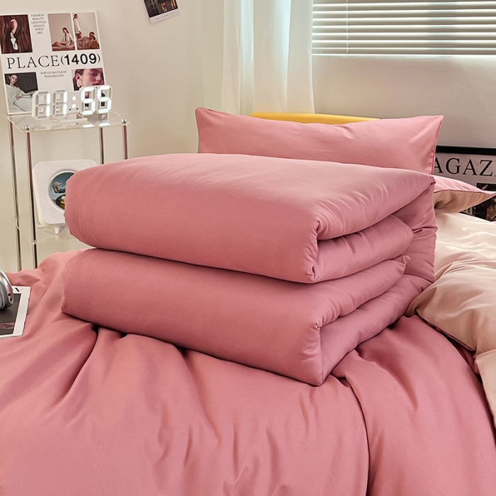 91家纺网 家纺一手货源 找家纺 蓝淋家纺 2023新款水洗棉学生宿舍亲肤三件套四件套 豆沙+奶茶