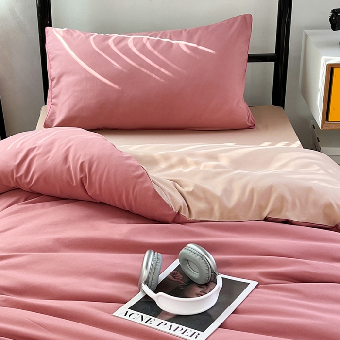 91家纺网 家纺一手货源 找家纺 蓝淋家纺 2023新款水洗棉学生宿舍亲肤三件套四件套 豆沙+奶茶