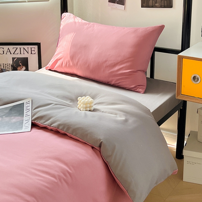 91家纺网 家纺一手货源 找家纺 蓝淋家纺 2023新款水洗棉学生宿舍亲肤三件套四件套 豆沙灰